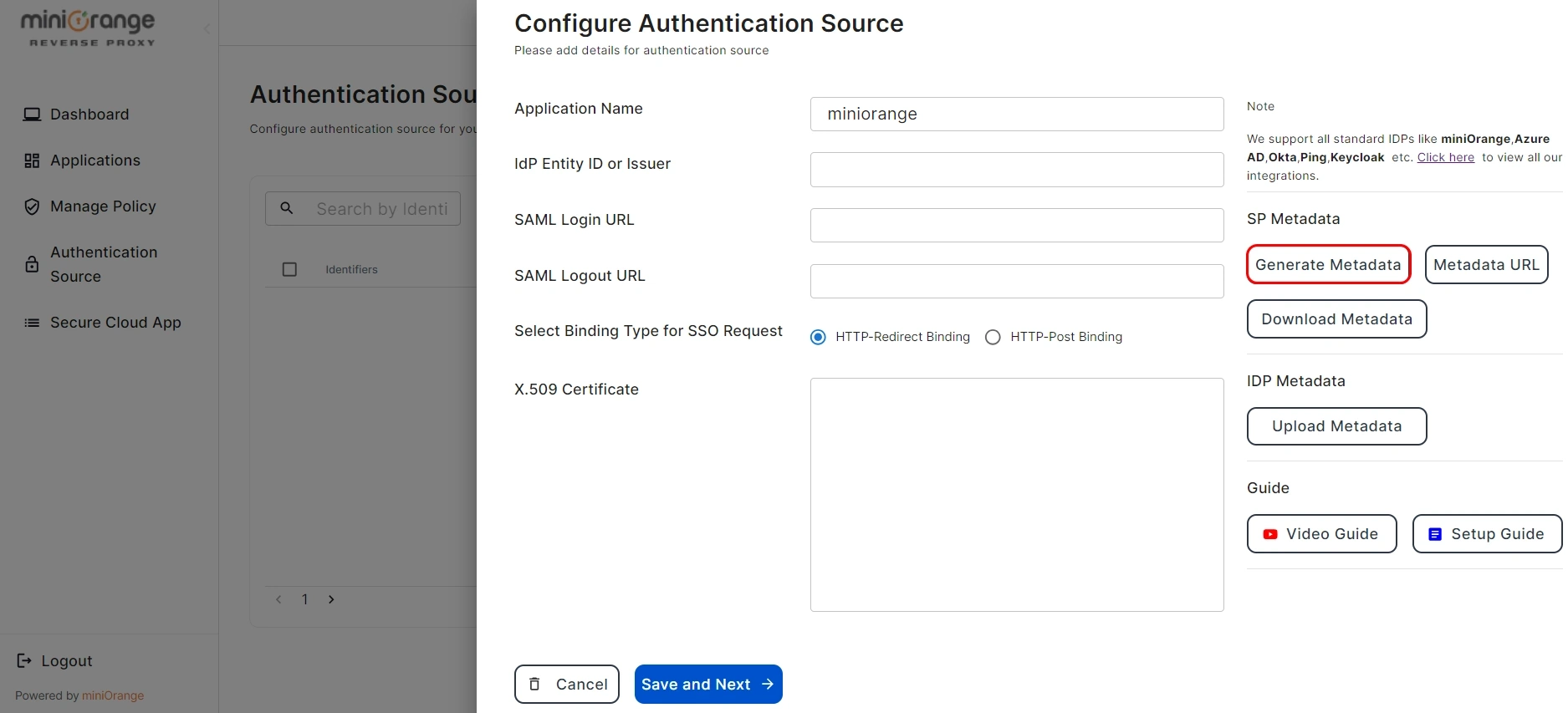 SAML Authentication with Cloud Access Security Broker (CASB)  certificate