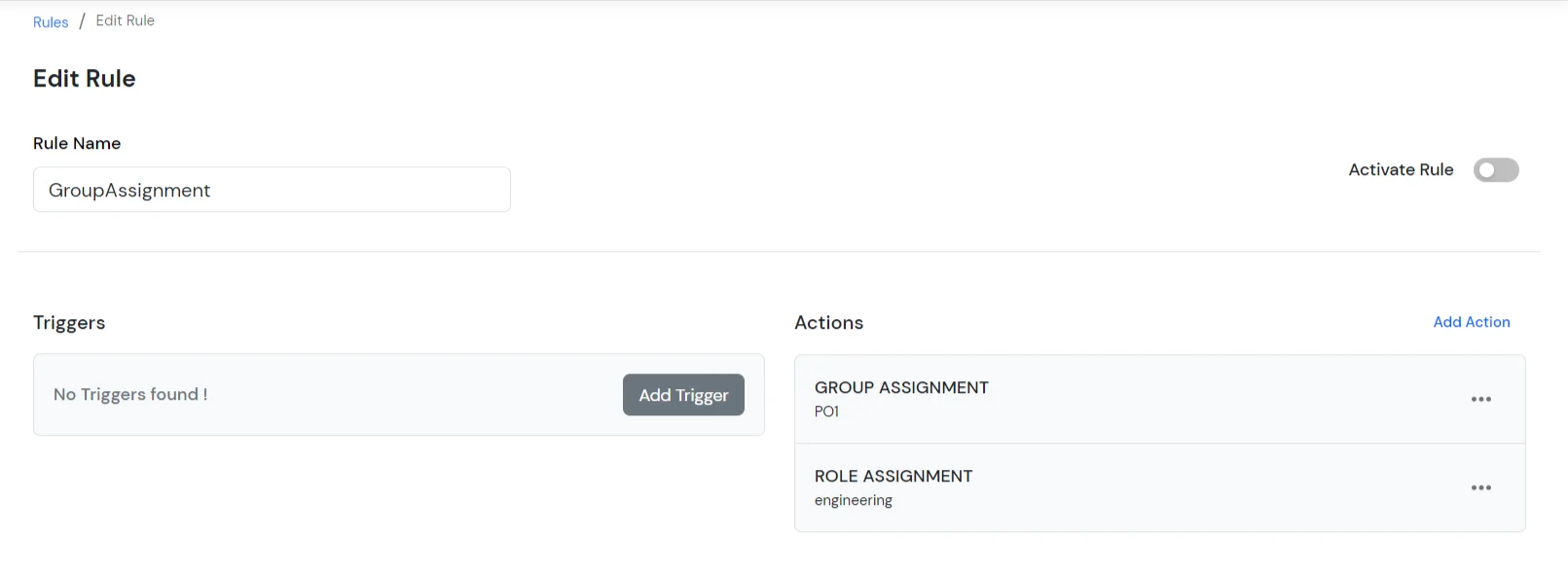 Rule-Based Automation/Provisioning : In Actions, select group assignment and role assignment