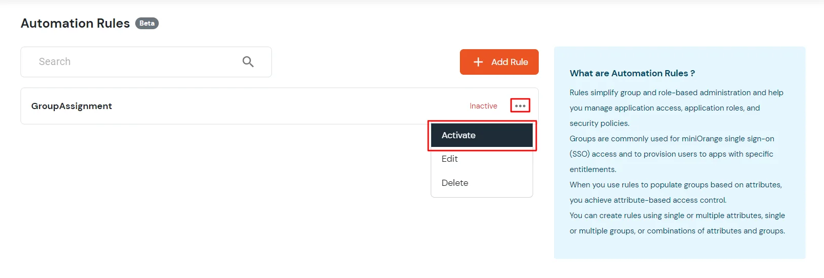 Rule-Based Automation/Provisioning : Click on Activate