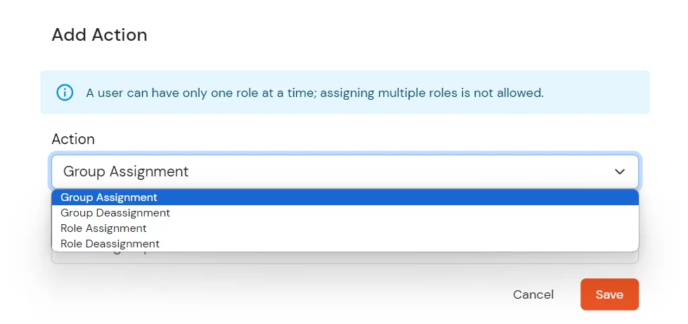 Rule-Based Automation/Provisioning : In Actions, select group assignment and role assignment from dropdown