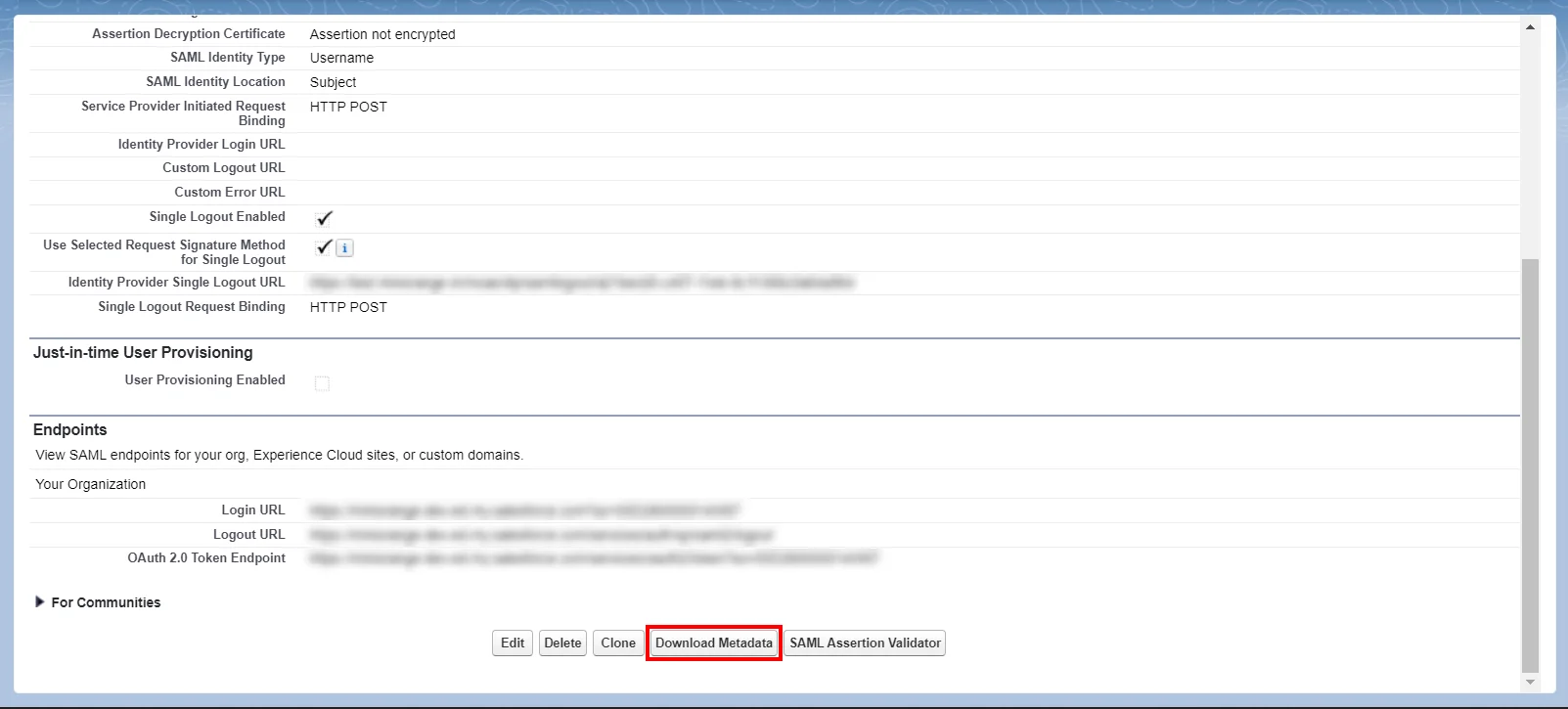 Salesforce SSO : Download Salesforce Metadata