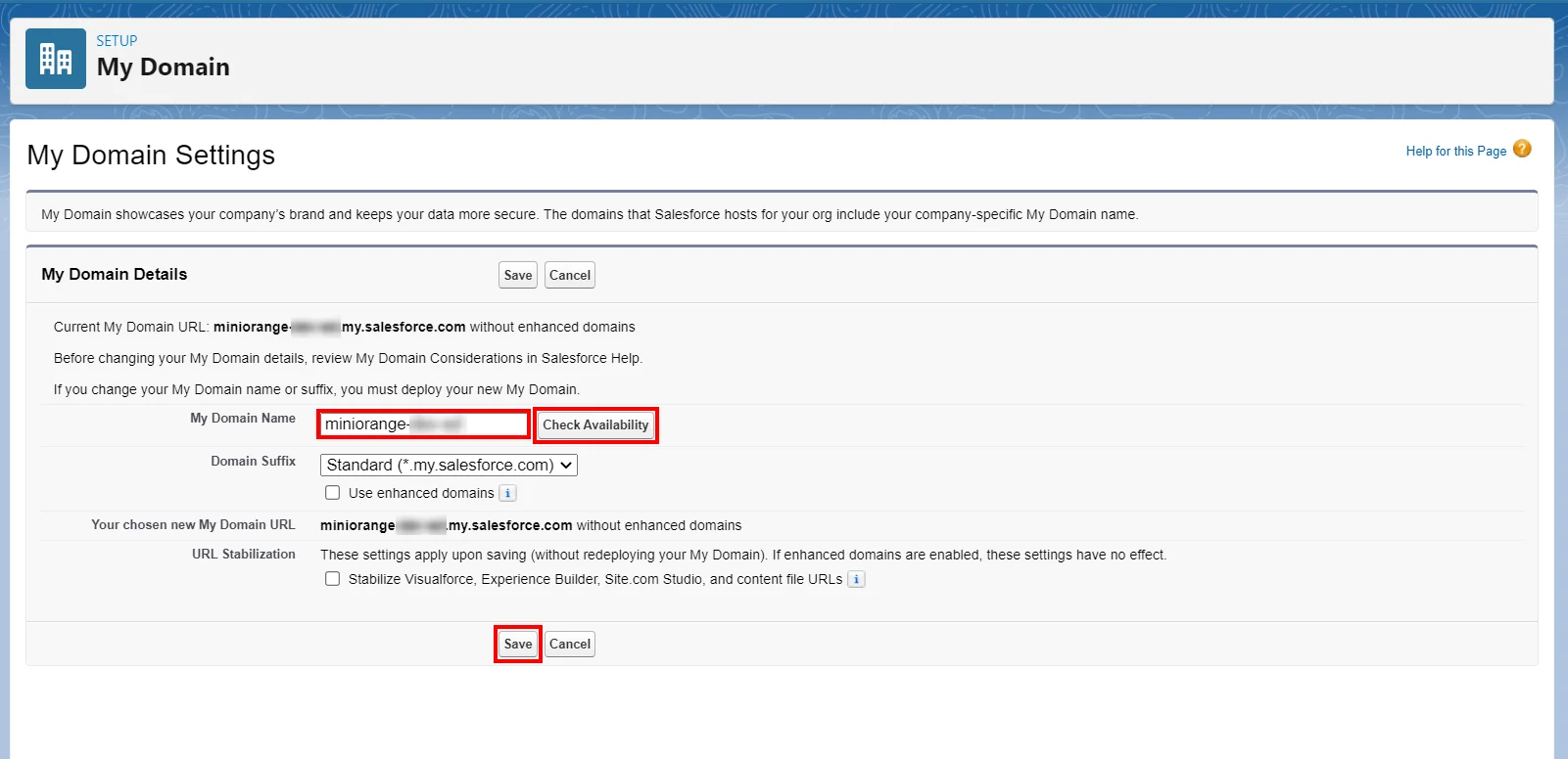 Salesforce SSO : Register domain