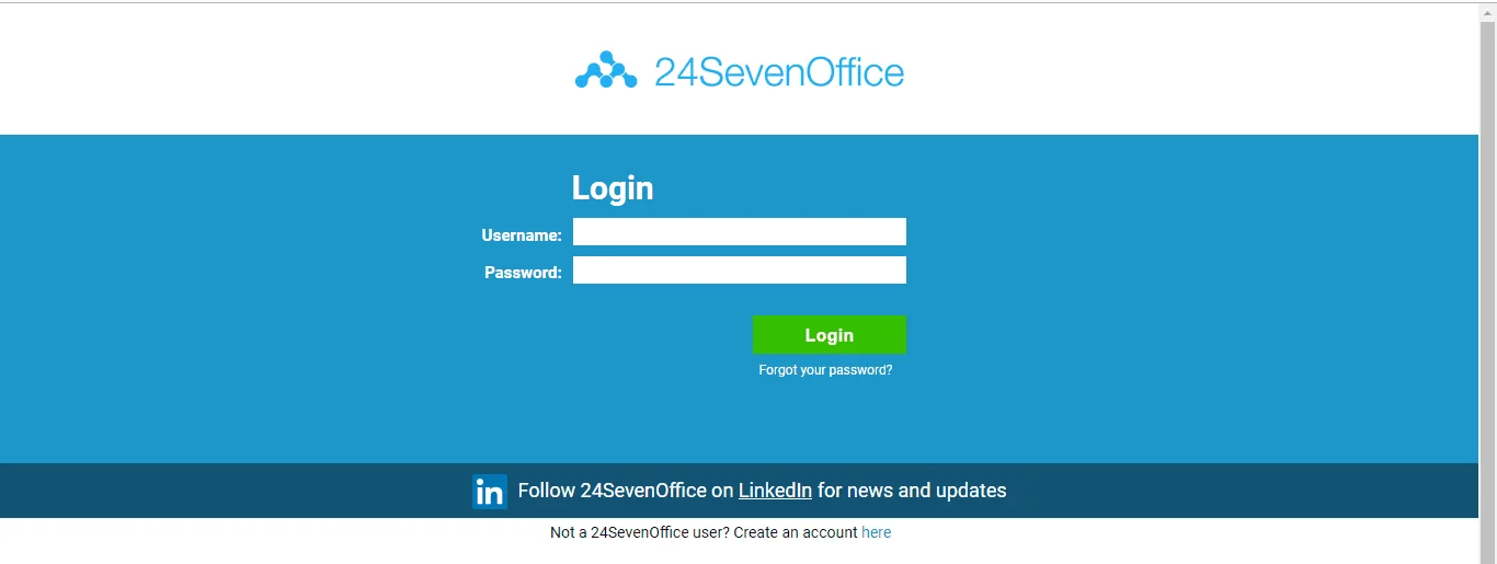 24SevenOffice Single Sign-On (sso) user login page 