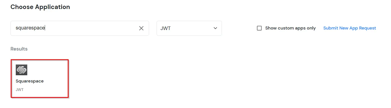 Configure JWT application: Search Squarespace JWT application