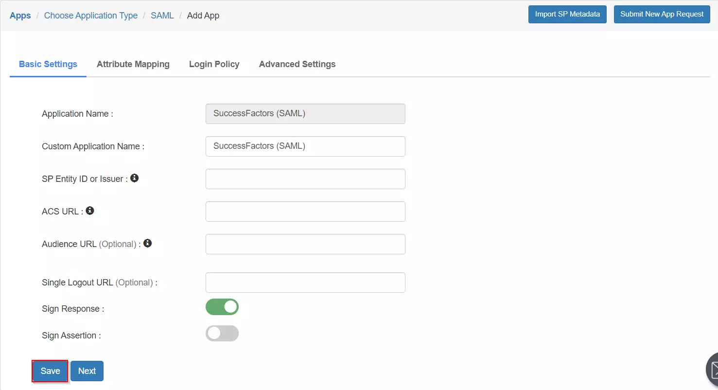 Configure SAP SuccessFactors Single Sign-On (SSO) submit SP Entity ID, ACS URL and Single Logout URL