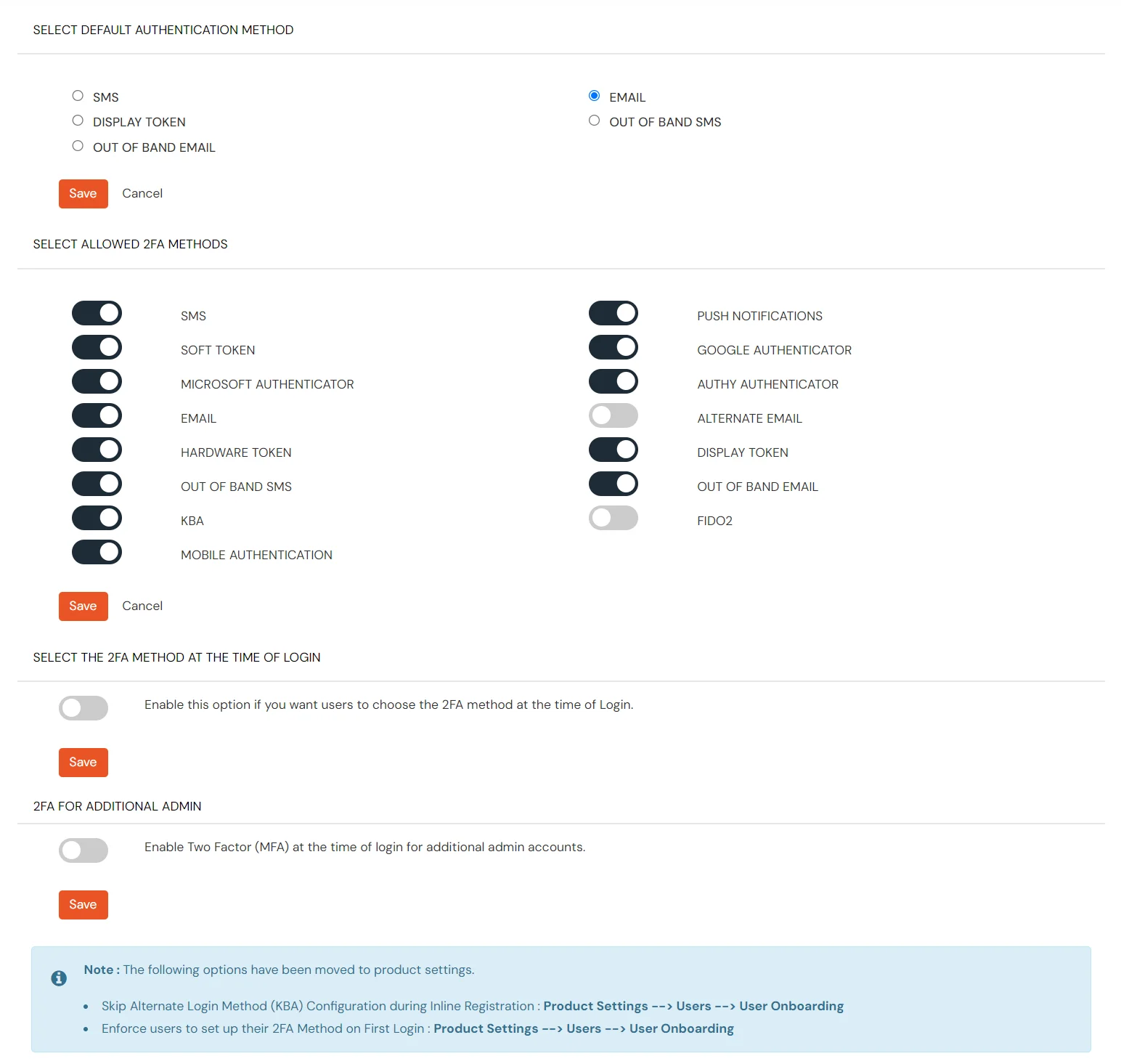 Select 2FA Options for EndUsers