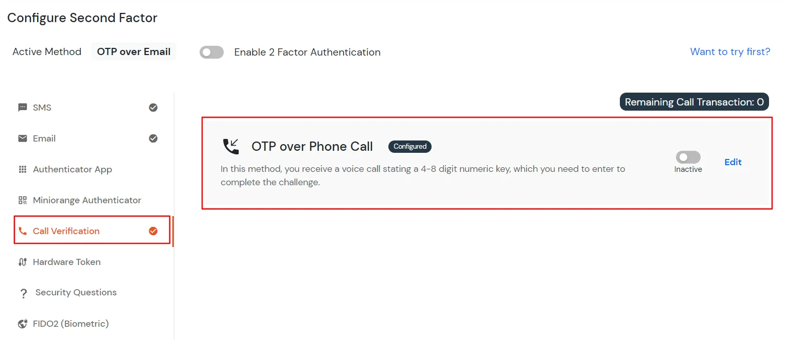 Select Phone Verification 2FA method for admin system