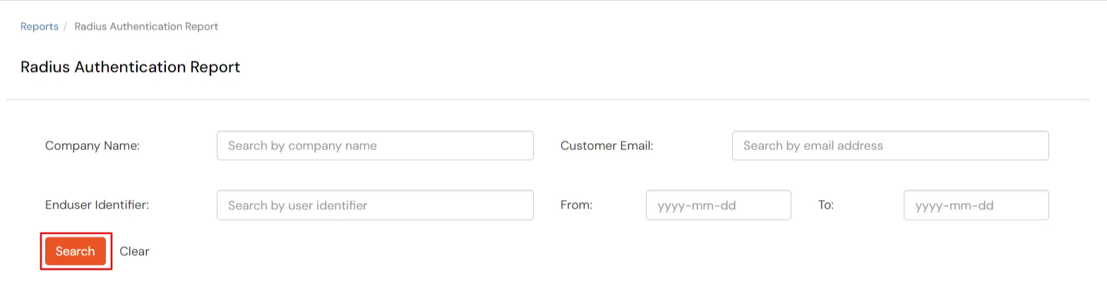 miniOrange Identity Platform Partner Portal Handbook: Click Search and get RADIUS authentication report