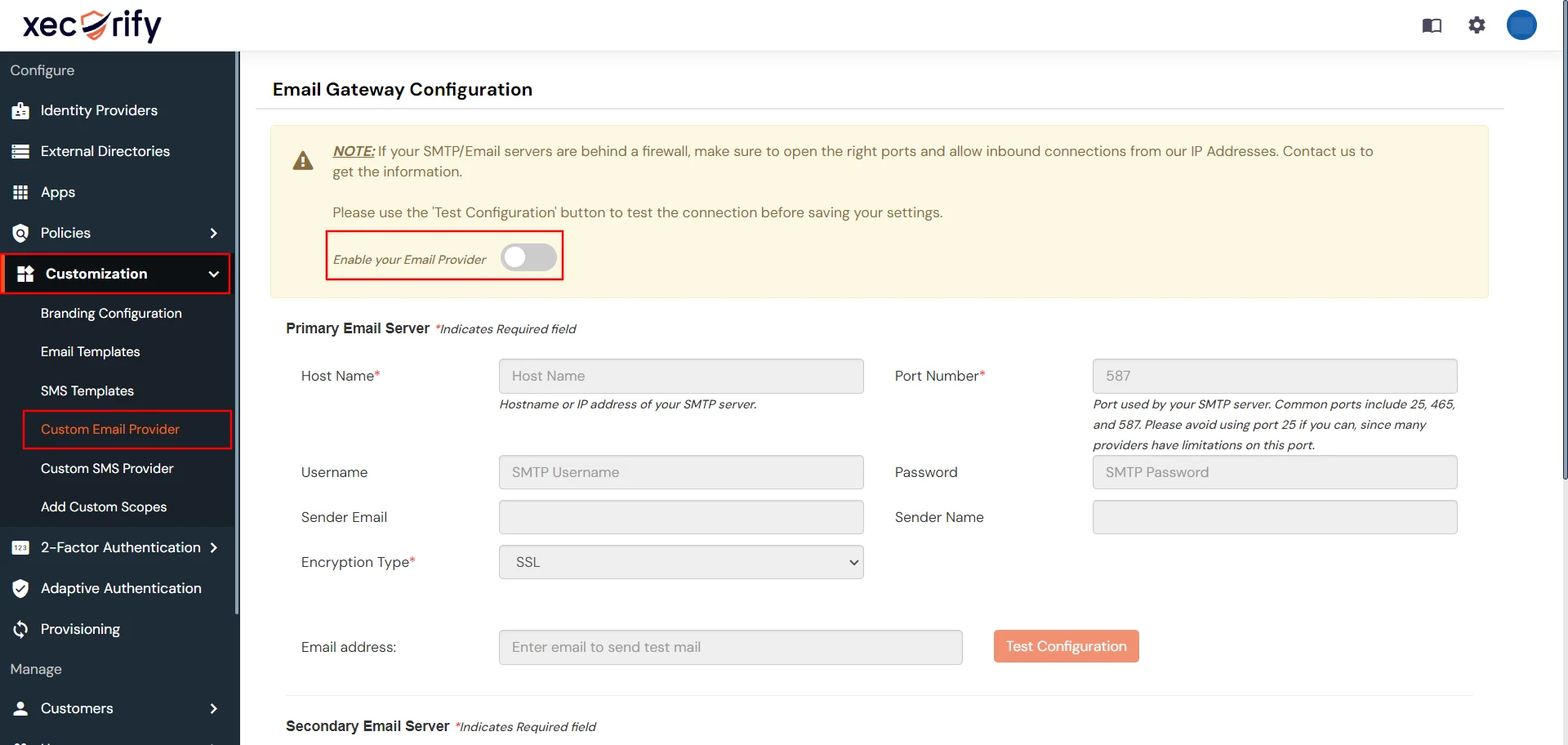 Configure primary SMTP server