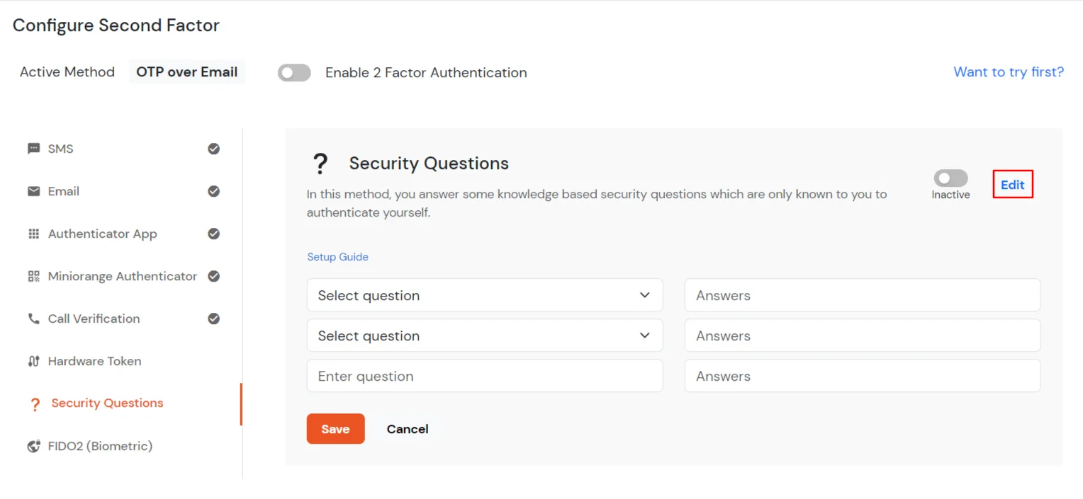 Configure KBA method for admin