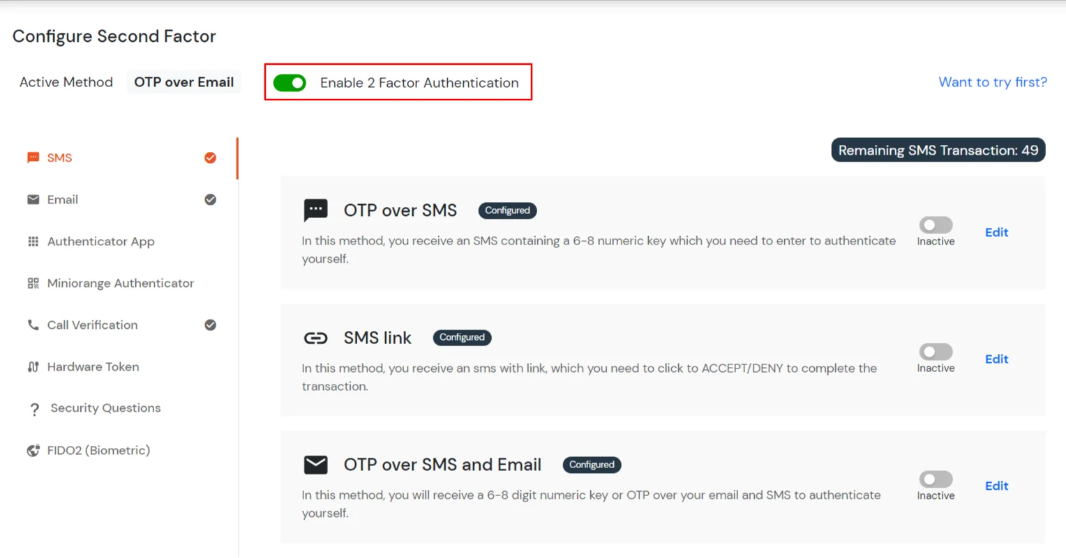 Different 2fa methods for admin