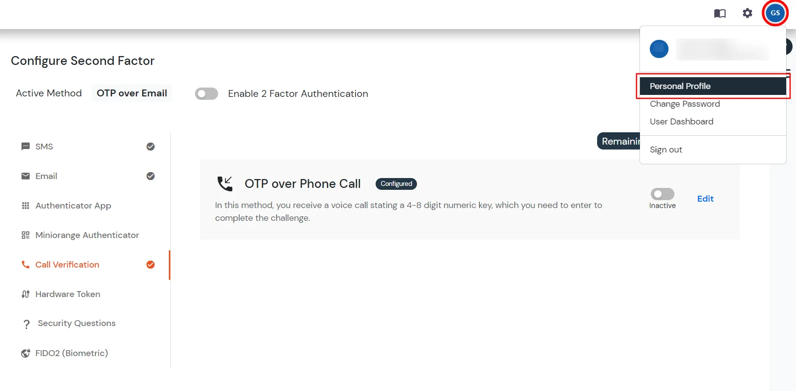 Select Phone Verification 2FA method for admin system