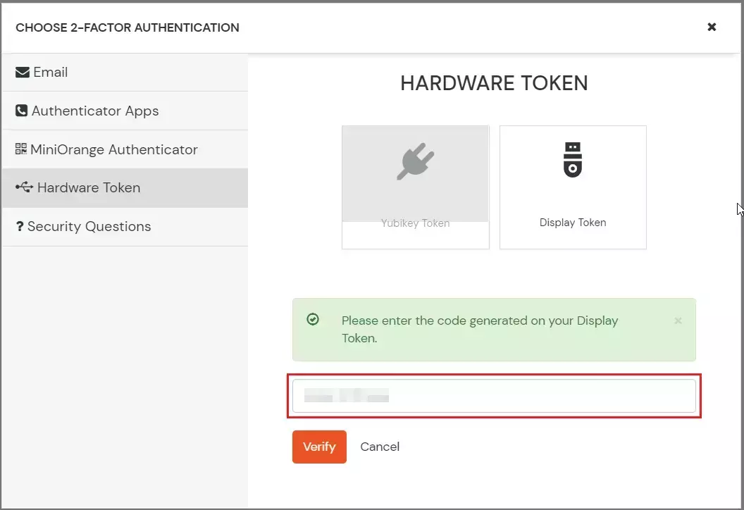 Press hardware token to get key