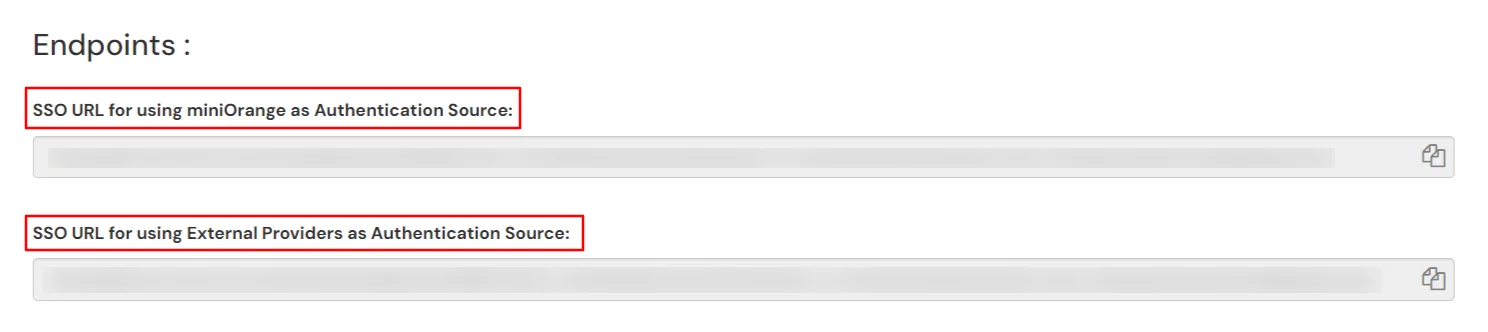 miniOrange Identity Platform Partner Portal Handbook: get SSO URL from Endpoints section