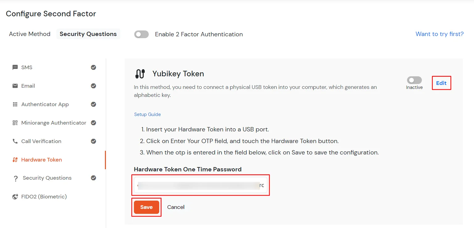 configure YubiKey Hardware Token