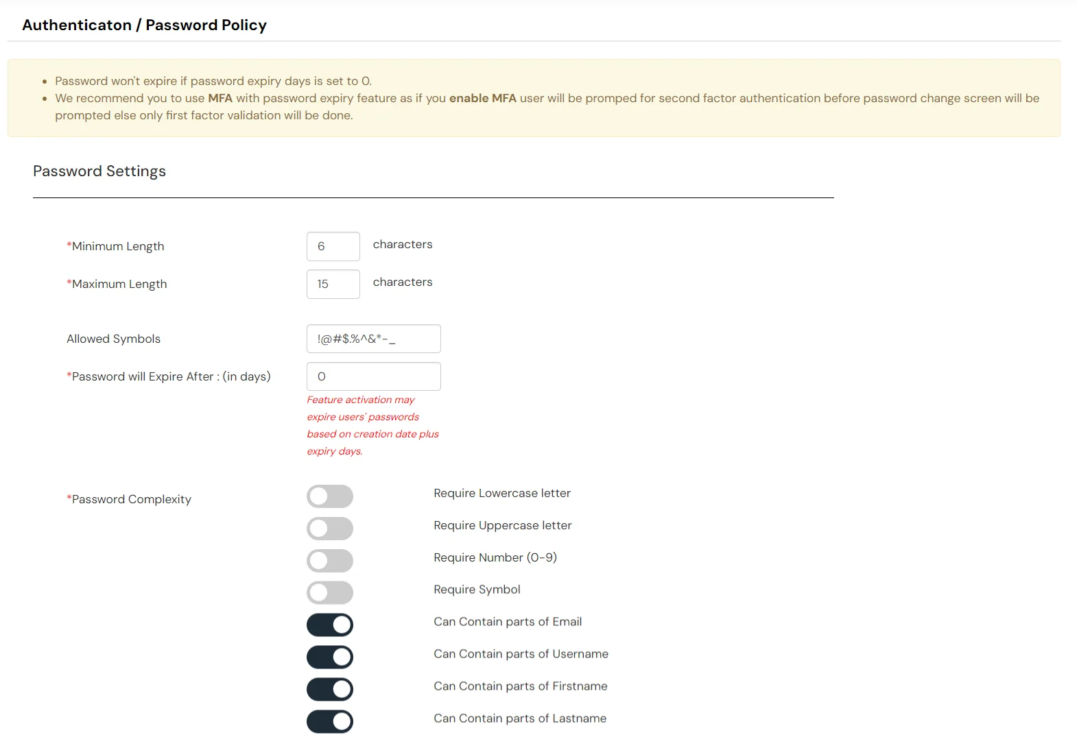 Go to Policies and then Password Policy