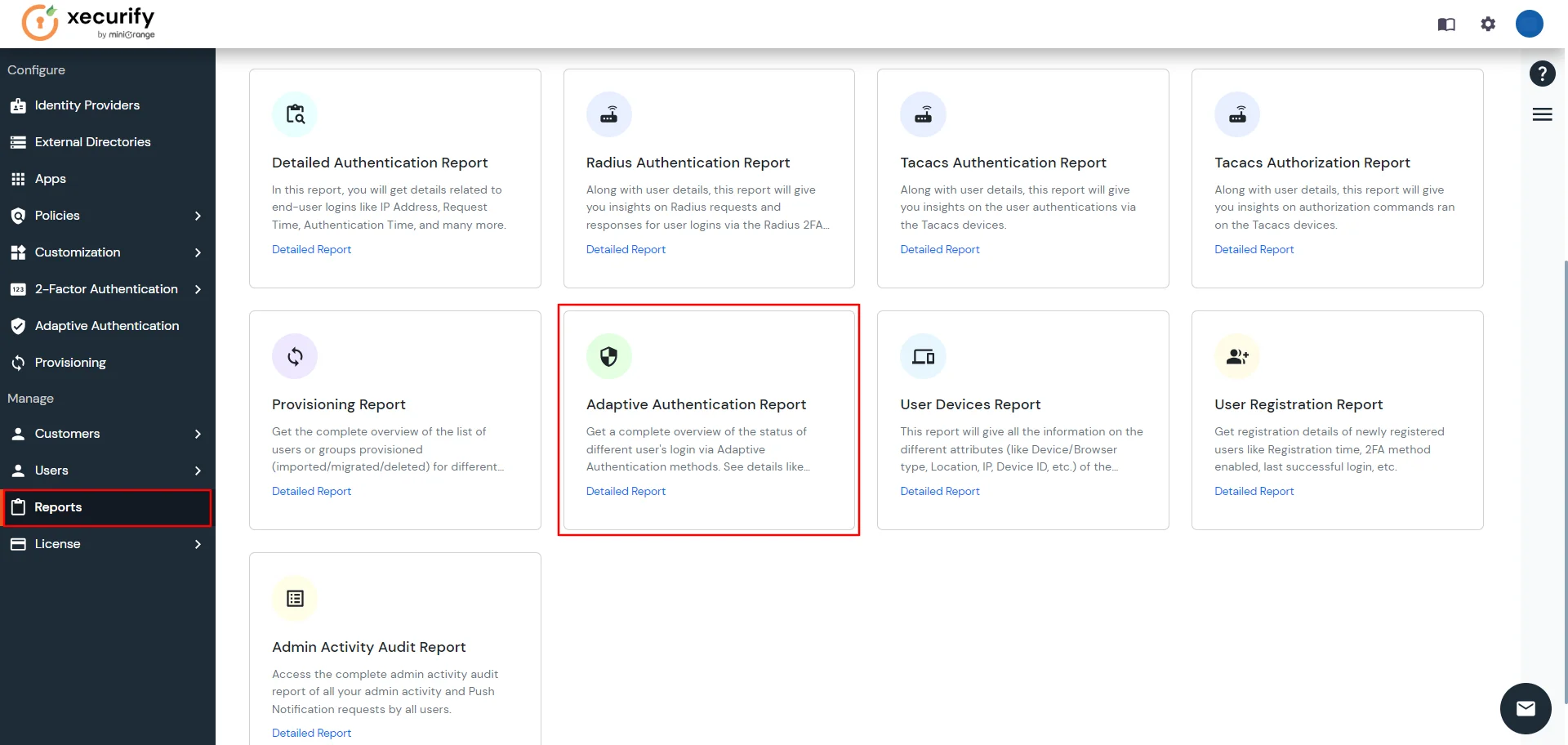 miniOrange Identity Platform Partner Portal Handbook: Navigate Reports and select Adaptive authentication Report