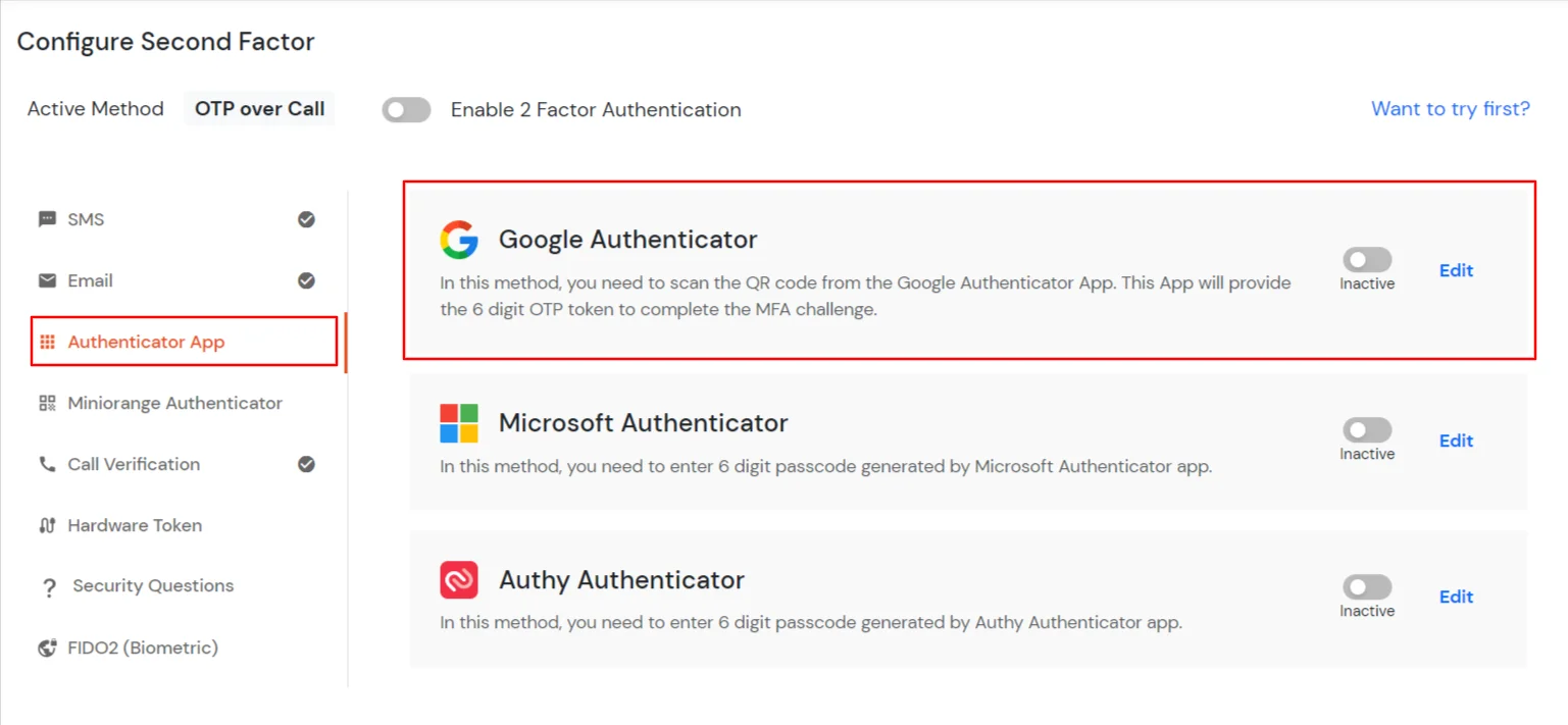 select Google Authenticator method