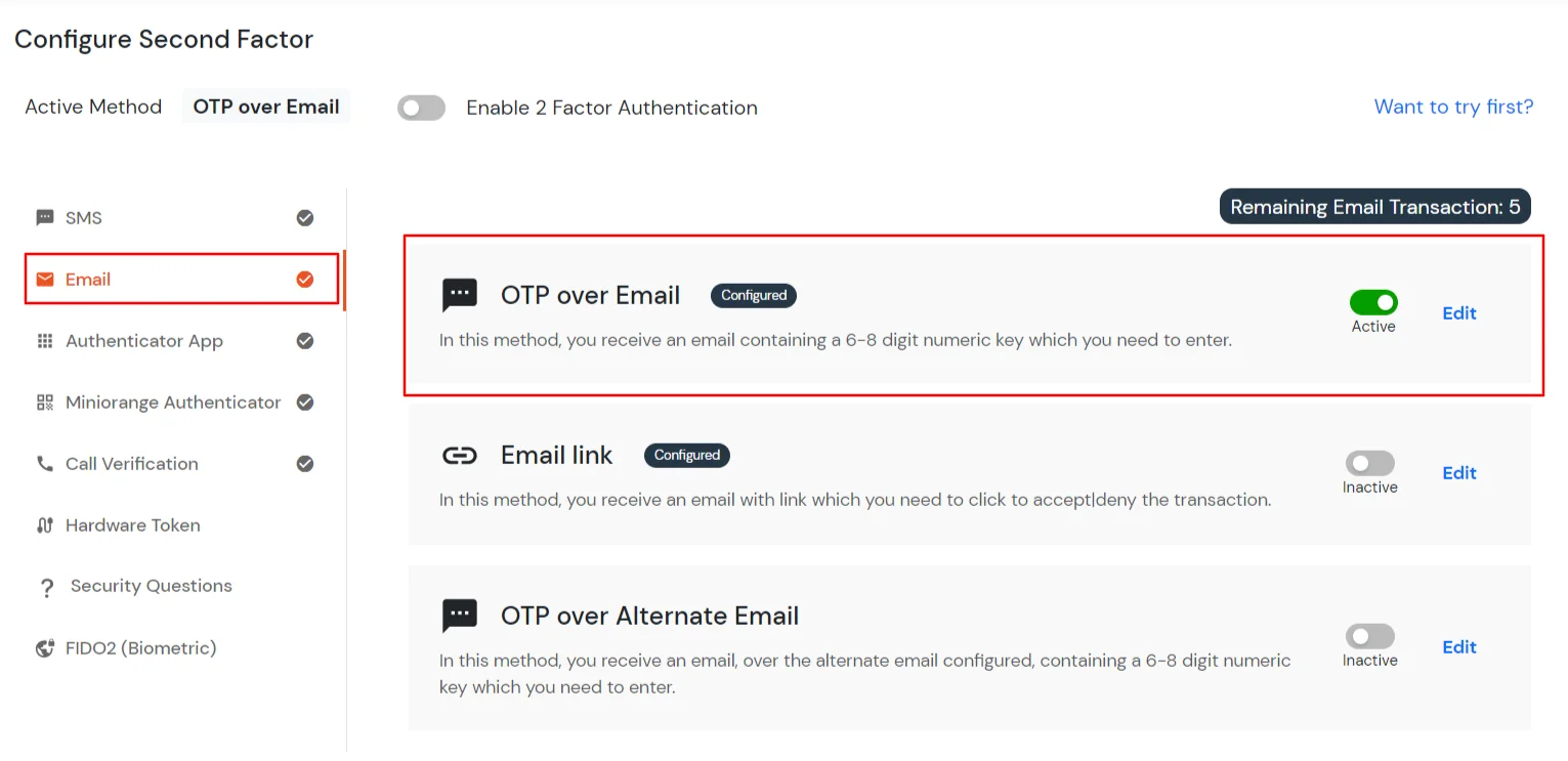 select OTP OVER EMAIL