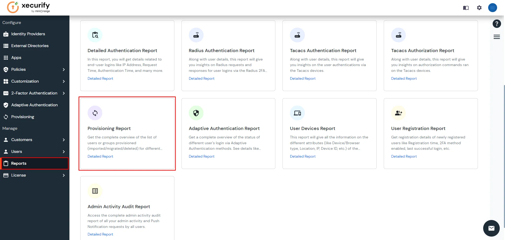 miniOrange Identity Platform Super Admin Handbook: Visit Reports and select Provisioning Report