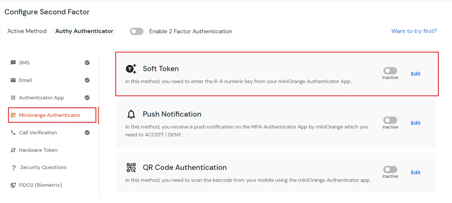 select SOFT TOKEN 2FA method