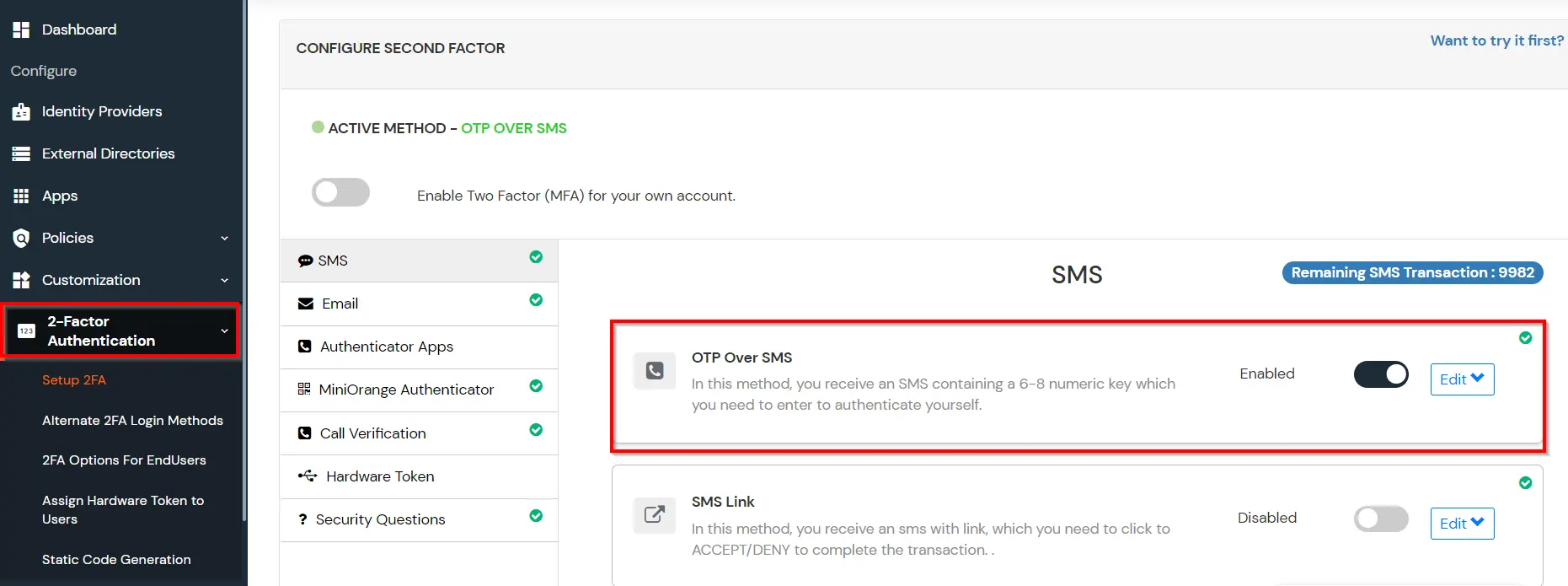 MFA/Two-Factor Authentication(2FA) for Centrify  Configure 2FA Panel