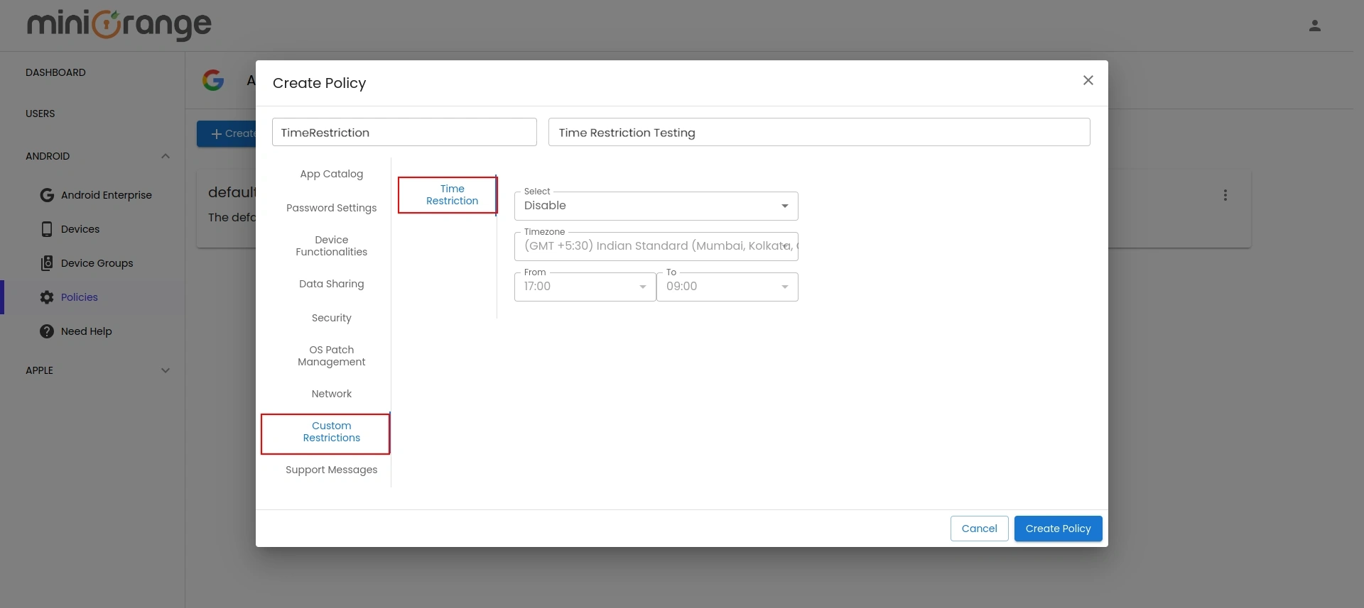 setup Google Workspace mdm- go to time retriction