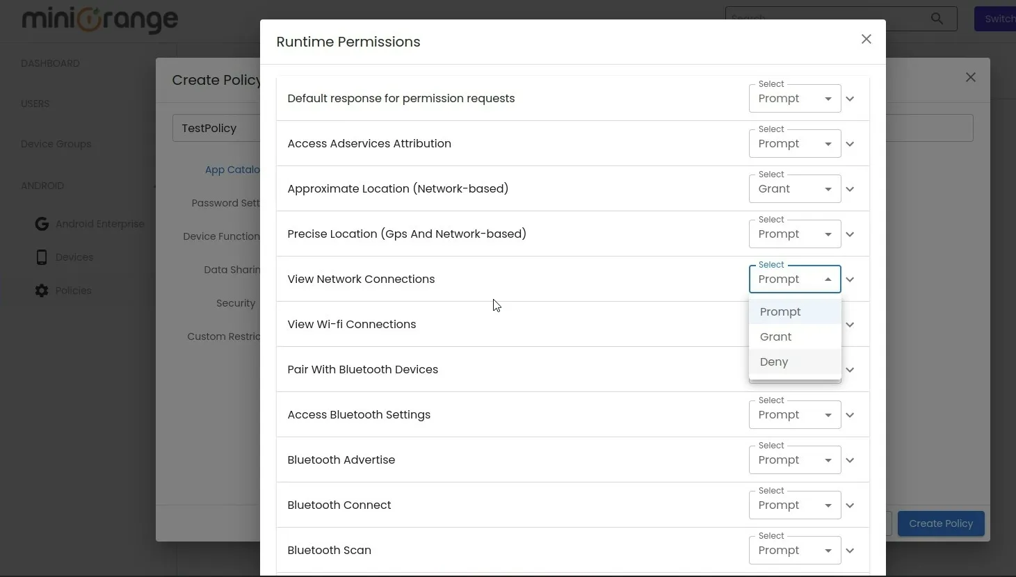 runtime permissions apps android MDM