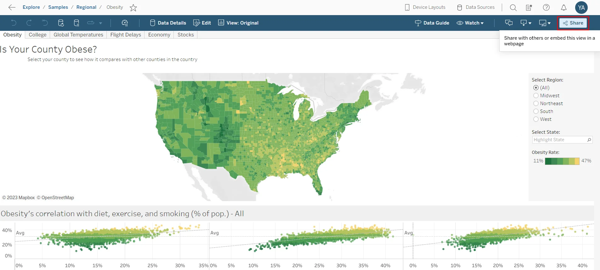 Tableau Online Single Sign-On (SSO): Click on Share