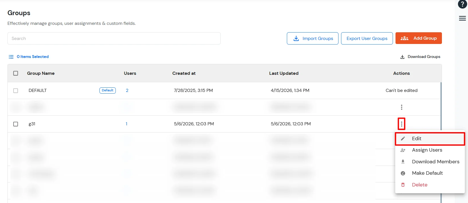 miniOrange Identity Platform Admin Handbook: Edit action for group