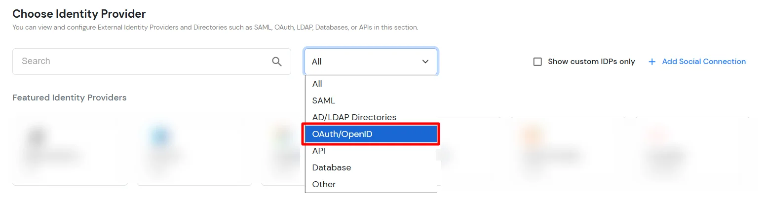 Azure AD as IDP: Select OAuth/OpenID from dropdown